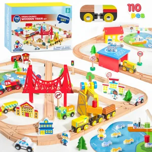 60 pc or 110 pc Wooden Train Set